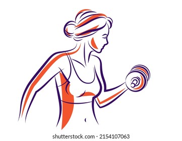 Young attractive woman with perfect muscular body training vector illustration isolated, sport exercises active lifestyle.