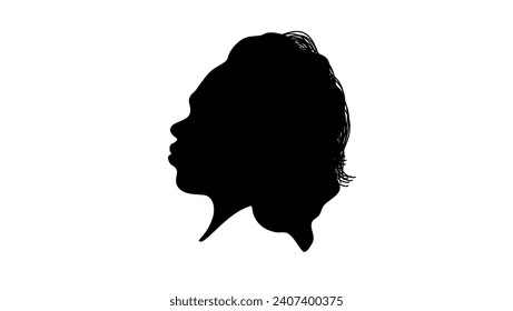 Young Australian aboriginal beautiful woman, black isolated silhouette