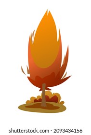 Young autumn tree or bush. Beautiful foliage and shape. Cartoon style flat design. Isolated on white background. Vector.