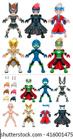 Young avatar superheroes. Vector isolated characters.
