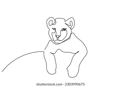 young baby lion cub portrait line art