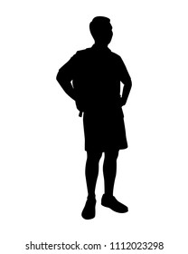 Young with backpack man silhouette vector