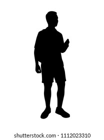 Young with backpack man silhouette vector