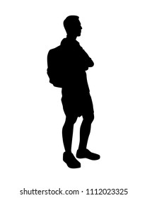 Young with backpack man silhouette vector