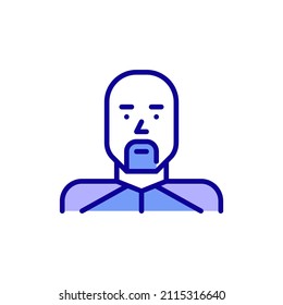 Young bald man with a beard in a sports jacket. Pixel perfect, editable stroke avatar colored icon