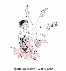 Young ballerina. Dancer. Ballet.   Graphics. Vector illustration.