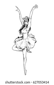 A Young Ballerina. Freehand Drawing of a Ballet Dancer Girl, Hand Drawn Sketch Vector illustration.