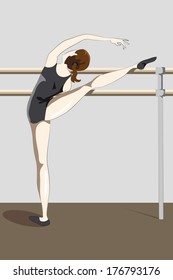 young ballerina practicing and stretched near the machine