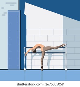 A young ballerina is training hall.