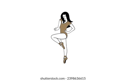 Young ballerina in tutu and pointe shoes dancing isolated on white background - vector illustration of beautiful female character performing classical ballet dance in flat style.