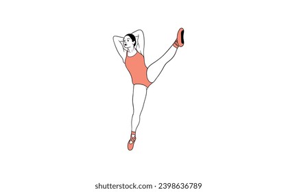 Young ballerina in tutu and pointe shoes dancing isolated on white background - vector illustration of beautiful female character performing classical ballet dance in flat style.