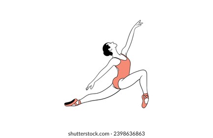 Young ballerina in tutu and pointe shoes dancing isolated on white background - vector illustration of beautiful female character performing classical ballet dance in flat style.