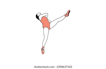 Young ballerina in tutu and pointe shoes dancing isolated on white background - vector illustration of beautiful female character performing classical ballet dance in flat style.