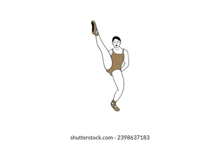 Young ballerina in tutu and pointe shoes dancing isolated on white background - vector illustration of beautiful female character performing classical ballet dance in flat style.