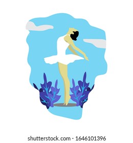 young ballet dancers standing in pose flat design. Vector illustration of ballerina in special dancing dresses