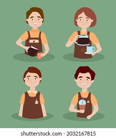 young baristas people icon set