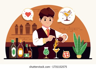 young bartender flat design illustration