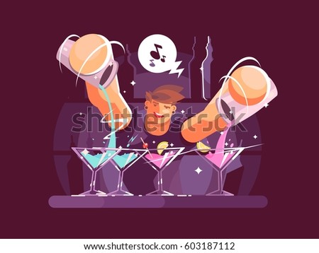 Young bartender pouring drinks