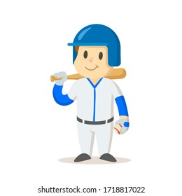 Young baseball player character. Sport and fitness. Colorful cartoon flat vector illustration. Isolated on white background.