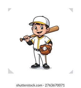 Young baseball player ready for action with bat and glove