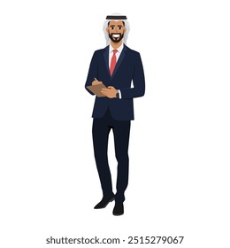 Young bearded businessman holding clipboard. Flat Vector character illustration