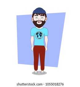Young Bearded Man In Casual Clothes Full Length Male Hipster