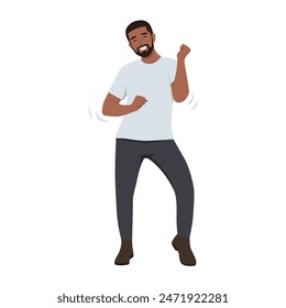  Young bearded man dancing at party. Funny moment weird dance. Flat vector illustration isolated on white background