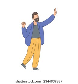 Young Bearded Man Giving High Five Hand Gesture Vector Illustration