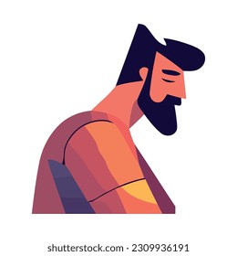 young bearded man profile character isolated