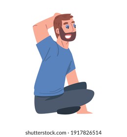 Young Bearded Man Sitting and Scratching His Head Thinking or Making Decision Vector Illustration