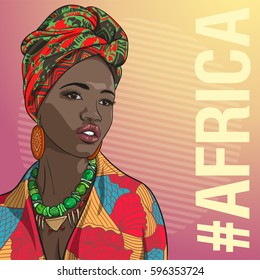 Young beautiful African fashion woman in traditional clothing. Vector illustration - Shutterstock ID 596353724