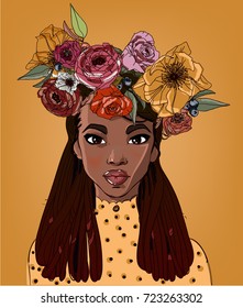 young beautiful african woman with flowers