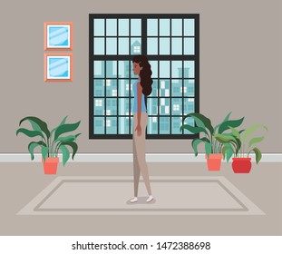 young and beautiful afro girl character in the house