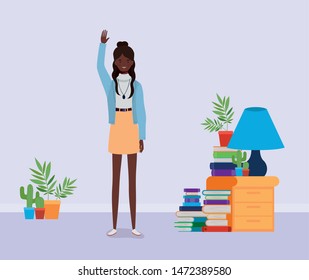 young and beautiful afro girl in the house character