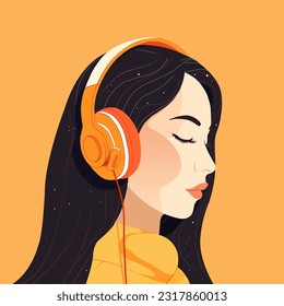 Young beautiful Asian woman girl in casual wear relaxing and listening music