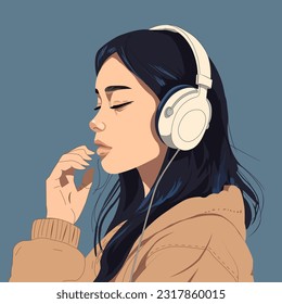 Young beautiful Asian woman girl in casual wear relaxing and listening music