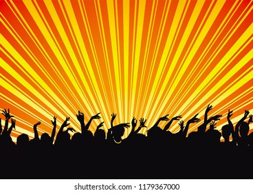 Young beautiful audience. Dancing in a nightclub. Elegant template with young detailed silhouettes of woman. Vector illustration for print or background