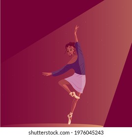 Young  beautiful ballet dancer, ballerina, girl dancing ballet, vector illustration in cartoon style, hand drawn