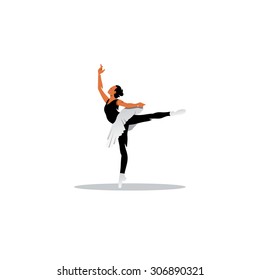 Young beautiful ballet dancer posing on a studio. Vector Illustration.