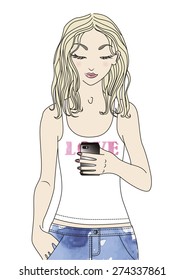 Young beautiful blonde with phone