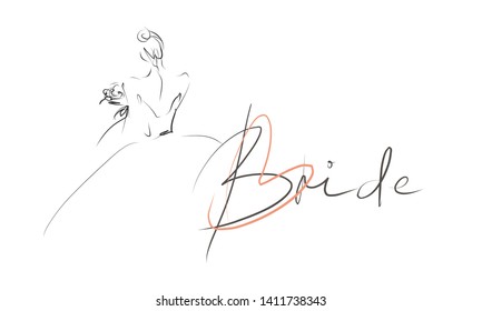 Young beautiful bride in dress. Hand-drawn fashion illustration. Sketch, vector