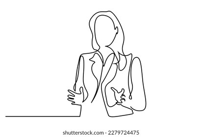 young beautiful business woman in suit giving statement speech