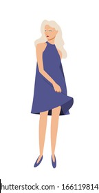 Junge schöne süße Sommermädchen, moderne stilvolle modische Frau modisches Modell in Kleid.Glamor Diva. Chic Silhouette. Das wunderschöne Mädchen posiert. Vektorillustration. Einzeln auf weißem Hintergrund.