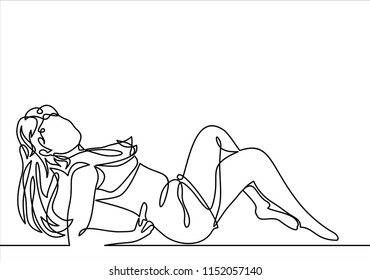 Young and beautiful fashion model posing-continuous line drawing