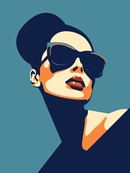 Young Beautiful Fashion Woman With Sunglasses. Abstract Female Portrait, Contemporary Design, Vector Illustration