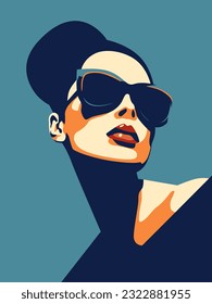 Young beautiful fashion woman with sunglasses. Abstract female portrait, contemporary design, vector illustration