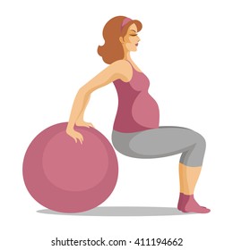 young beautiful future mother does exercises with a fit ball lying on a floor