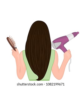 A young beautiful girl brushing her hair. Vector illustration