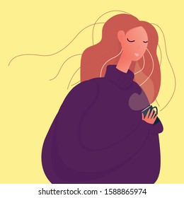 young beautiful girl with a Cup of hot coffee