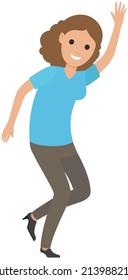 Young beautiful girl dancing happily. Celebration party, fun activity, feeling excited concept. Female character dancing, moving rhythmically. Lady in dance rejoices. Joy of victory, success